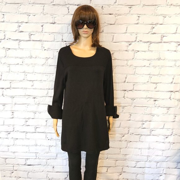 Alfani, Black long sleeve tunic sweater with zipper detail at the cuffs - Picture 3 of 11